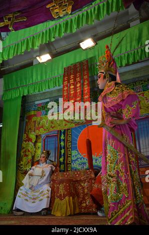 Thai people of chinese descent acting playing present traditional chinese contemporary classical opera for show local people in happy new years festiv Stock Photo