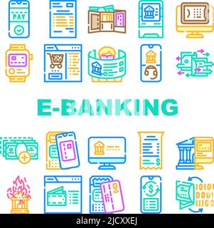 E-banking And Contactless Payment Icons Set Vector Stock Vector