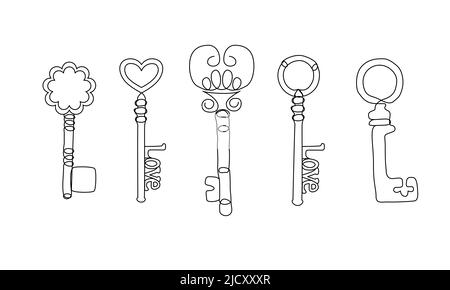 Set of continuous line key icons. Minimalist keys illustration. Vector elements for real estate sale, security concept Stock Vector