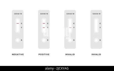 Rapid antigen detection test results. Negative, positive, invalid. Covid 19. Vector illustration, flat design Stock Vector