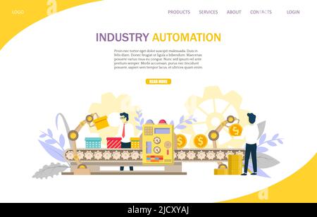 Industry automation vector website landing page design template Stock Vector