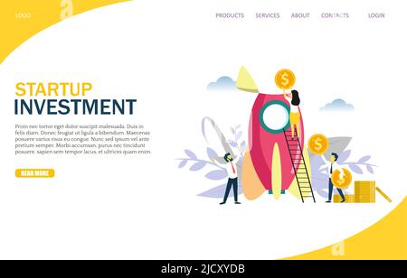 Startup investment vector website landing page design template Stock Vector