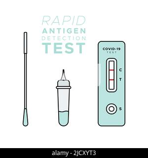 Rapid antigen detection test kit. Nasal swab test. Covid 19. Filled icons. Vector illustration, flat design Stock Vector