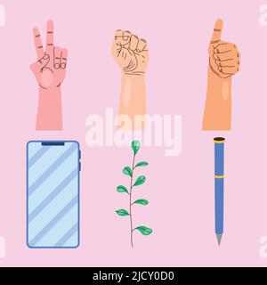 left handers day set six icons Stock Vector