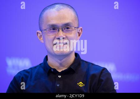 Binance CEO Changpeng Zhao aka CZ speaks on stage at the Vivatech technology startups and innovation fair in Paris on May 16, 2022. Photo by Raphael Lafargue/ABACAPRESS.COM