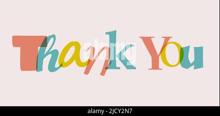 The word Thank You. Vector banner with the text colored rainbow in retro style. Stock Vector