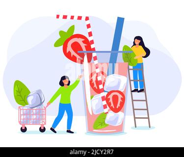 Strawberry ice cubes and a splash of water, cocktail vector ...