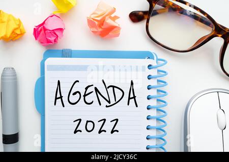 Inspiration showing sign Agenda 2022. Business approach list of activities in order which they are to be taken up Flashy School Office Supplies Stock Photo