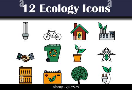 Ecology Icon Set. Editable Bold Outline With Color Fill Design. Vector Illustration. Stock Vector