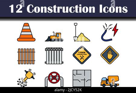 Construction Icon Set. Editable Bold Outline With Color Fill Design. Vector Illustration. Stock Vector