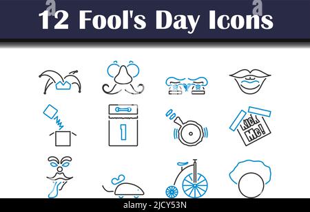 Fool's Day Icon Set. Editable Bold Outline With Color Fill Design. Vector Illustration. Stock Vector