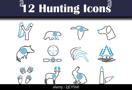 Hunting Icon Set. Editable Bold Outline With Color Fill Design. Vector Illustration. Stock Vector