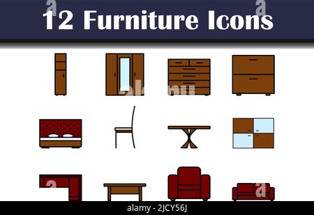 Furniture Icon Set. Editable Bold Outline With Color Fill Design. Vector Illustration. Stock Vector