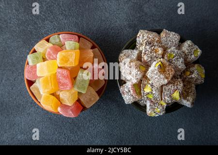 Traditional Turkish delight in two bowls Stock Photo