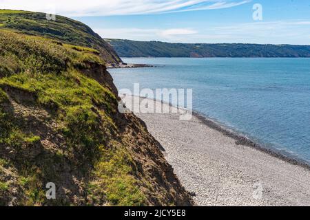 Scenic View of Greencliff Beach and North Devon Coast Towards Clovelly at Mid Tide from the South West Footpath: Greencliff, Near Bideford Stock Photo