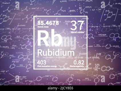 Rubidium chemical element with first ionization energy, atomic mass and electronegativity values on scientific background Stock Vector