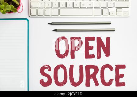 Handwriting text Open Source. Word for denoting software which original source code freely available Flashy School Office Supplies, Teaching Learning Stock Photo
