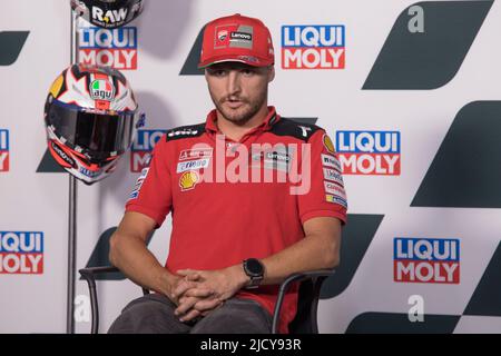 Hohenstein Ernstthal, Germany. June 16th 2022. MotoGP Liqui Moly Motorrad Grand Prix Deutschland at at Sachsenring circuit, Hohenstein-Ernstthal, Germany. Pictured: Jack Miller (AUS) of Ducati Lenovo Team during pre-event  press conference Stock Photo