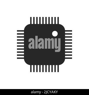 Cpu chip technology vector digital electronic. Computer processor illustration board icon and communication tech hardware. Microchip motherboard engin Stock Vector