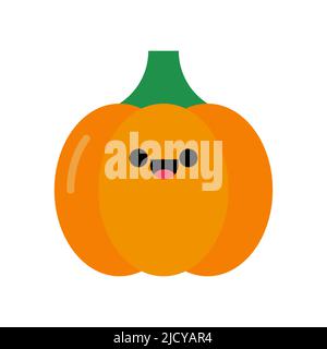 Pumpkin vector icon illustration symbol. Nature vegetable food and organic harvest plant. Orange cartoon character isolated white and smile face. Grap Stock Vector