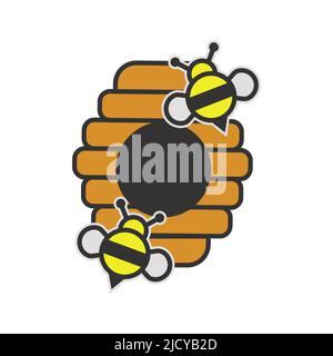 Bee vector icon insect honey illustration symbol. Wing animal summer sign and fly cartoon yellow cute bumblebee. Farm worker bug and isolated white. S Stock Vector