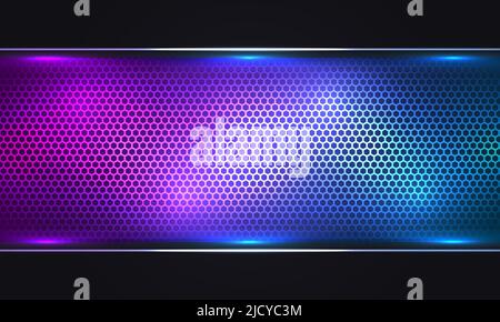 Abstract colorful hexagonal texture technology background. Pink and blue colored carbon fiber texture. Hexagon texture abstract gaming background with Stock Vector