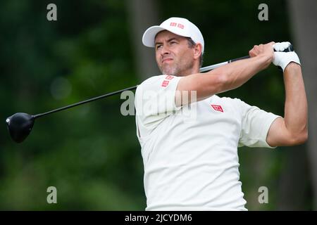 Brookline, United States. 16th June, 2022. Adam Scott of Australia hits his tee shot on the 12th hole in the first round of the 122nd United States Open Championship at The Country Club in Brookline, MA on Thursday, June 16, 2022. Photo by Matthew Healey/UPI Credit: UPI/Alamy Live News Stock Photo