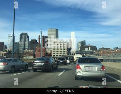 Expressway traffic about to enter the underground tunnel at Chinatown in Boston, Massachusetts. Stock Photo