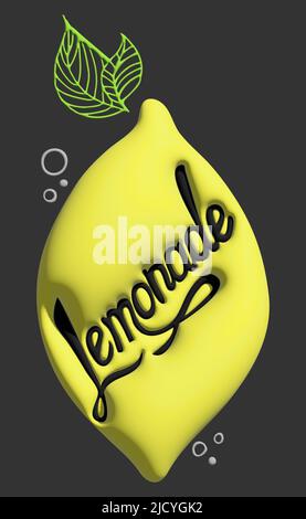 Text LEMONADE stylized as a ripe lemon. Stylish design for a brand, label or advertisement - 3D image Stock Photo