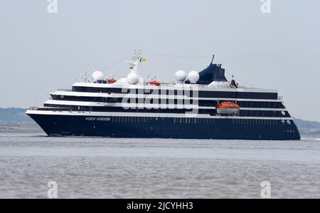 16/06/2022 Gravesend Reach UK Luxury cruise ship World Navigator cruising the River Thames near Gravesend. The expedition-style cruise ship’s smaller Stock Photo