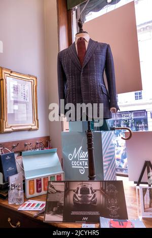 Royal Automobile Segrave Tweed Jacket on display in Henry Poole & Co tailors at the Concours On Savile Row classic car show London UK Stock Photo