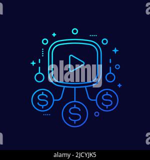 Video monetization line vector icon Stock Vector