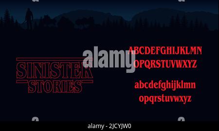 Halloween lettering, Sinister Stories Alphabet, Retro 80's letters, Horror Style ABC, Scary Movie Title Stock Vector