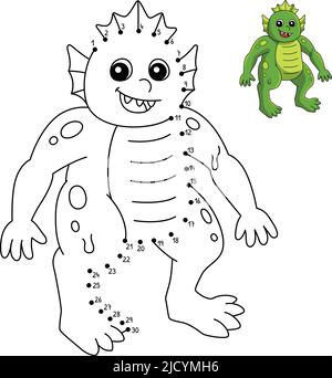 Dot to Dot Monster Halloween Isolated Coloring  Stock Vector