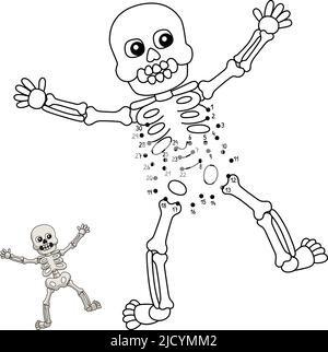 Dot to Dot Skeleton Halloween Isolated Coloring Stock Vector