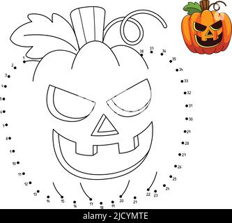 Dot to Dot Pumpkin Halloween Isolated Coloring  Stock Vector