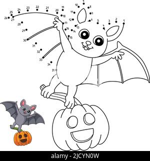 Dot to Dot Vampire Bat Halloween Isolated Coloring Stock Vector