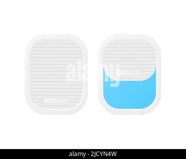 Airplane window template inside and outside view, airliner porthole. Stock Vector