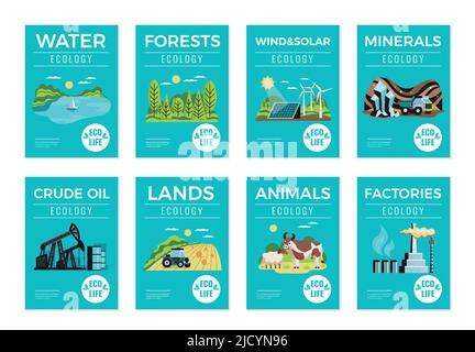 Natural environmental resources vertical banners set with ecology symbols flat isolated vector illustration Stock Vector