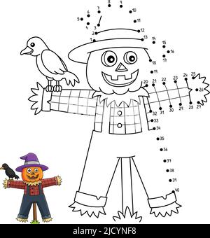 Dot to Dot Scarecrow Halloween Isolated Coloring  Stock Vector