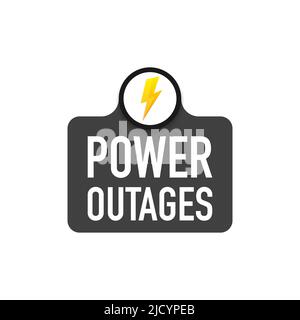 Power outage symbol. Electricity symbol on yellow caution triangle with text Stock Vector