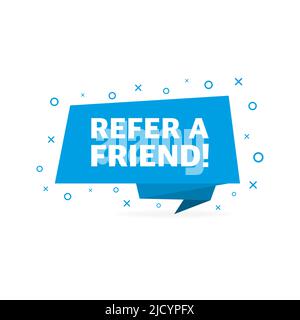 Refer a friend blue banner on white background. Stock Vector
