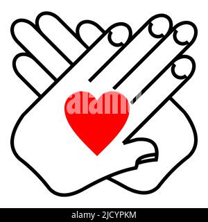 Volunteers hand palm care icon, handshake Heart or love symbol. Simple Flat Vector illustration Stock Vector