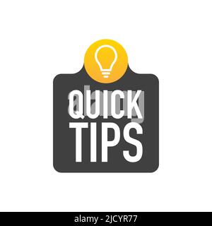 Quick Tips badge, banner with light bulb and speech bubble isolated on white background. Stock Vector