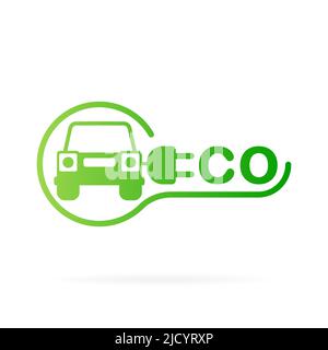 Electric car and Electrical charging station symbol on a white background. Vector illustration. Stock Vector