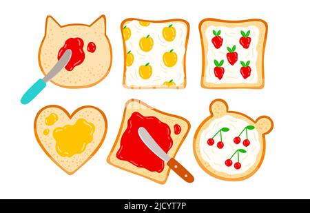 Toast and jam vector illustration flat design set Stock Vector