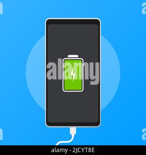 Illustration with charge mobile phones. Usb cable is connected to the smartphone. Stock Vector