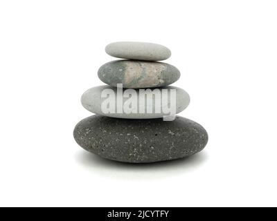 Pyramid stones balance on white background. Stack of gray stones, isolated Stock Photo