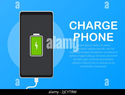 Illustration with charge mobile phones. Usb cable is connected to the smartphone. Stock Vector