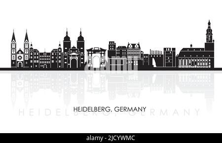 Silhouette Skyline panorama of city of Heidelberg, Germany - vector illustration Stock Vector